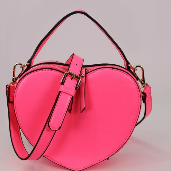Barbie Pink Heart Shape Womens Vegan Leather Small Handle Satchel Crossbody - Picture 2 of 6